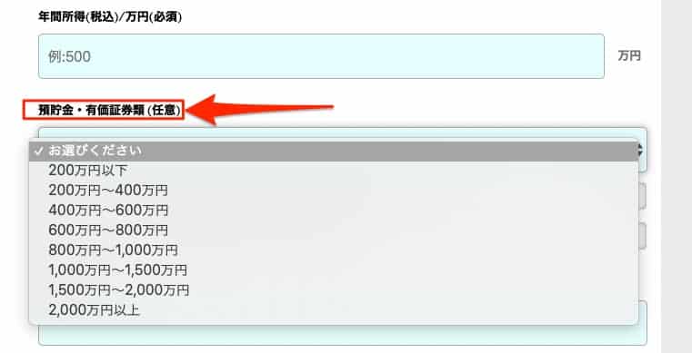 預貯金・有価証券入力欄